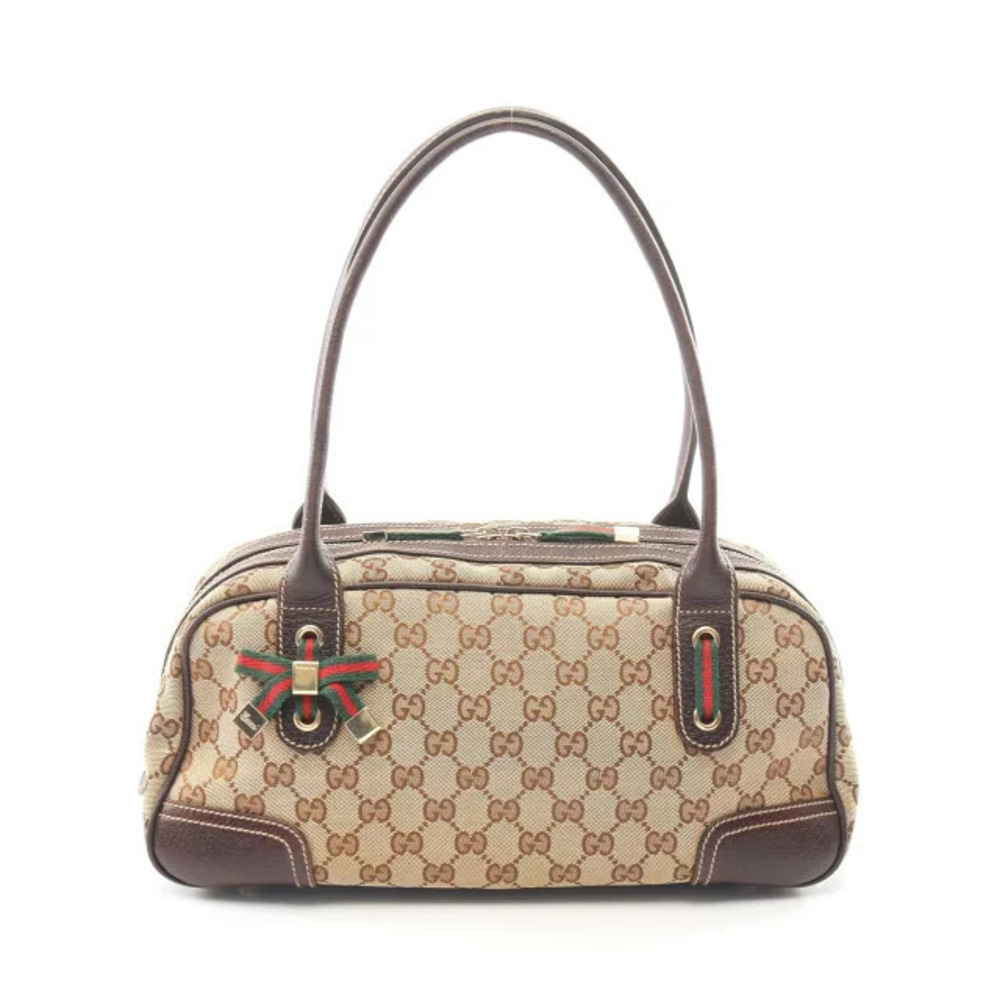 Gucci Princy Shoulder Bag Canvas Leather Beige Cream Brown Multicolor